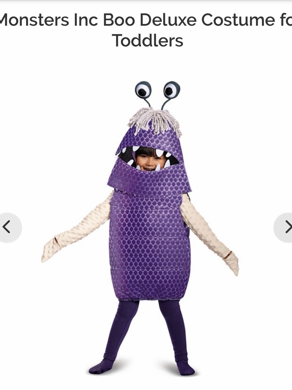 Disney Purple Monster Costume with Cream Sleeves and Eye Antennae
